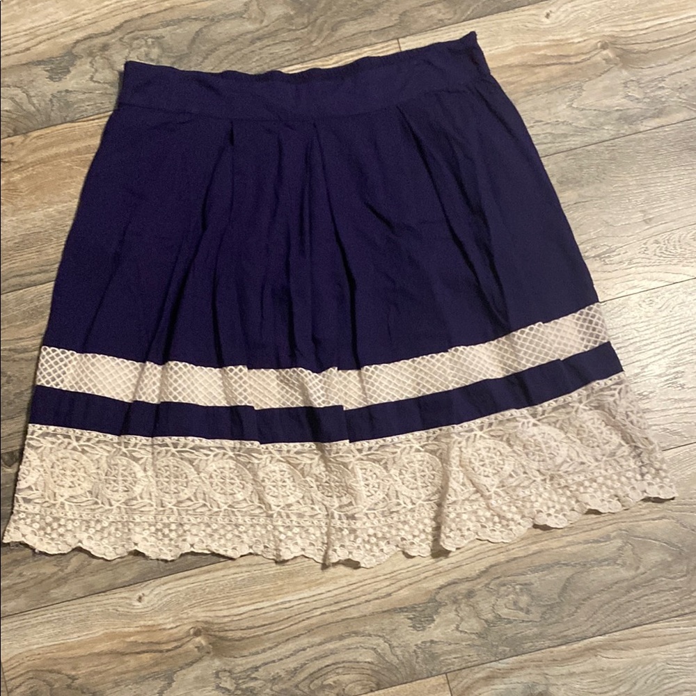 LOFT Blue and Cream Skater Mini Skirt